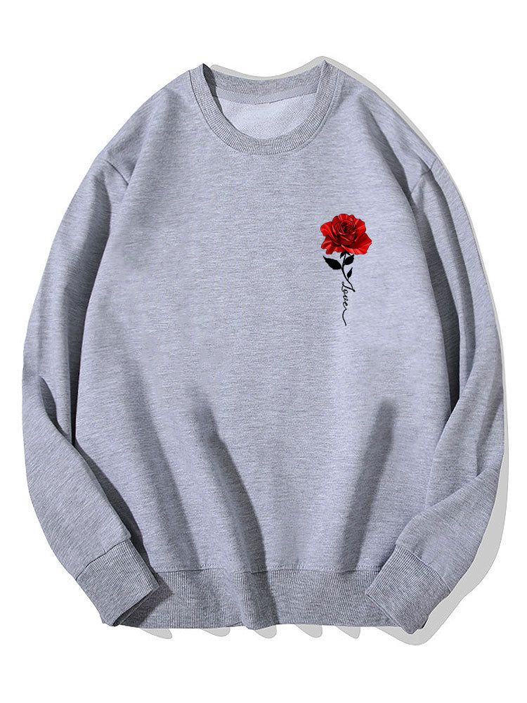 Red Rose Print Cotton Sweatshirt