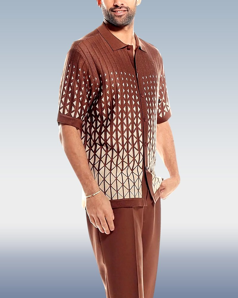 Cafe Criss-Cross Pattern Walking Suit Short Sleeve Set