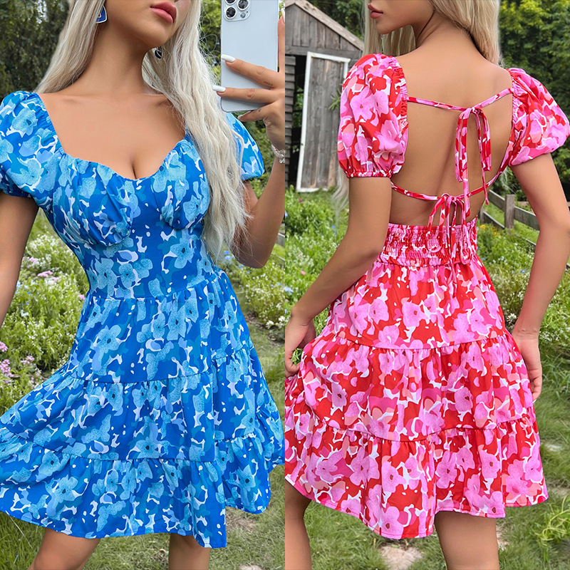 Ladies Holiday Sweet Print Short Dress